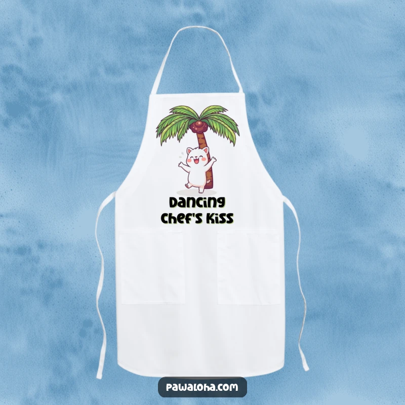 Funny Kawaii Dance Animal Apron: Cute cartoon creature dancing under a palm tree, adding humor and style to the kitchen.