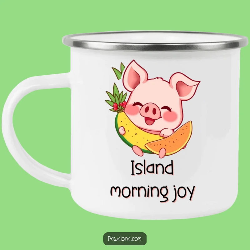 Funny Pig Adventure Mug: Happy Swine Sipping Outdoors with Tropical Fruit, Funny Camp Gift