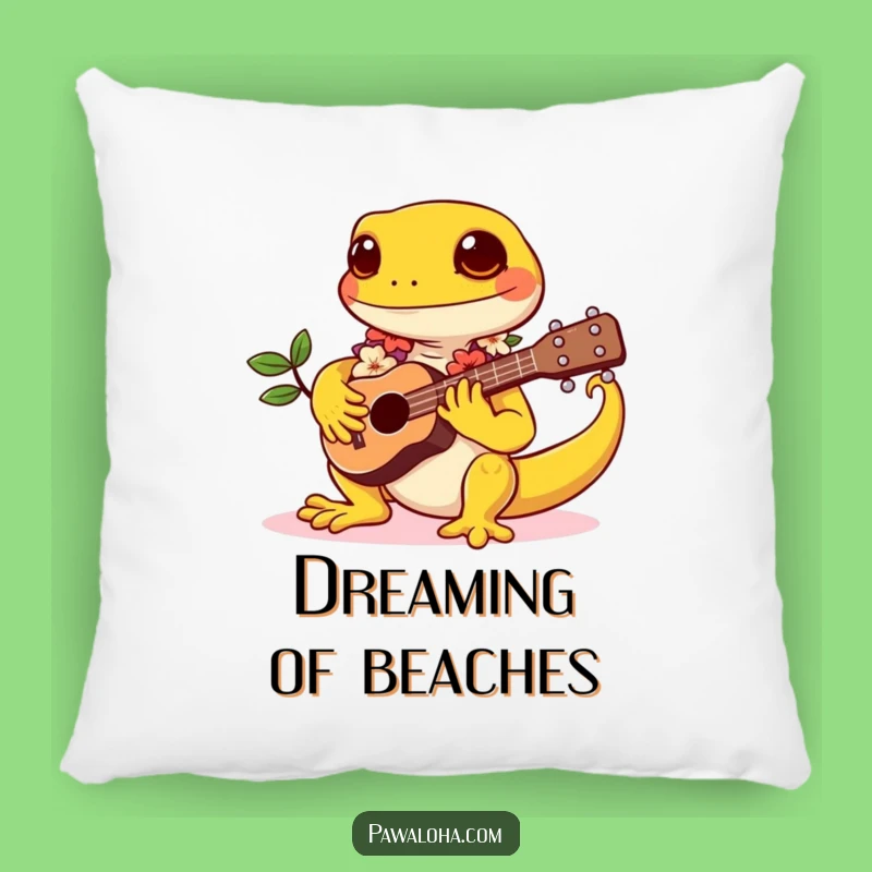 Funny Gecko Nap Pillow: Kawaii Musician, Tropical Comfort, Cozy Funny Gift!