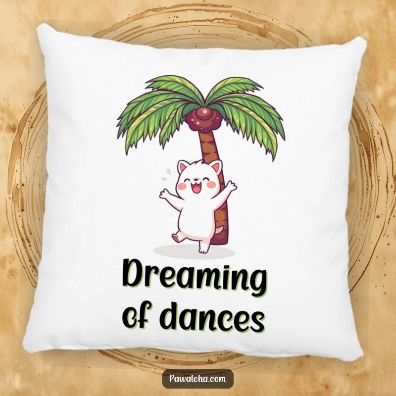 Funny Kawaii Dance Animal Pillow: Adorable cartoon animal dancing happily under a palm tree, perfect for soft comfort and cheerful vibes.