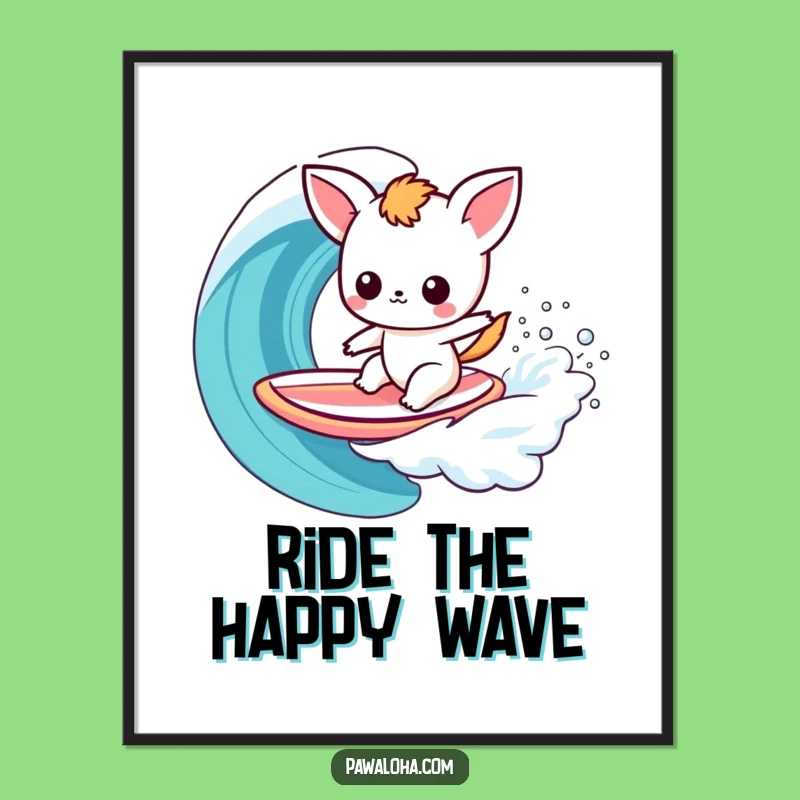 Funny Kawaii Surfer Animal Digital Art Print: Instant Coastal Vibes for Your Walls