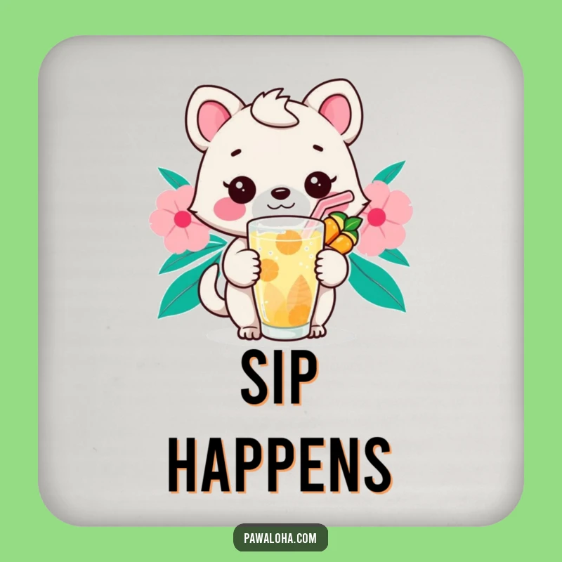 Funny Kawaii Sip Animal Drink Coaster: Protect Surfaces with Tropical Chill
