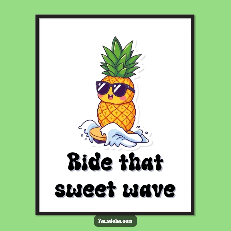 Funny Pineapple Surf Poster: Cool Character, Beach Art, Charming Funny Gift!