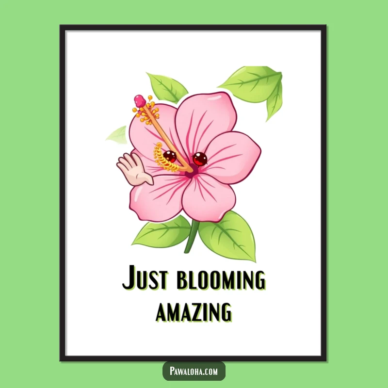 Funny Hibiscus Flower Poster: Adorable Waving Artwork Gift for Wall Decor