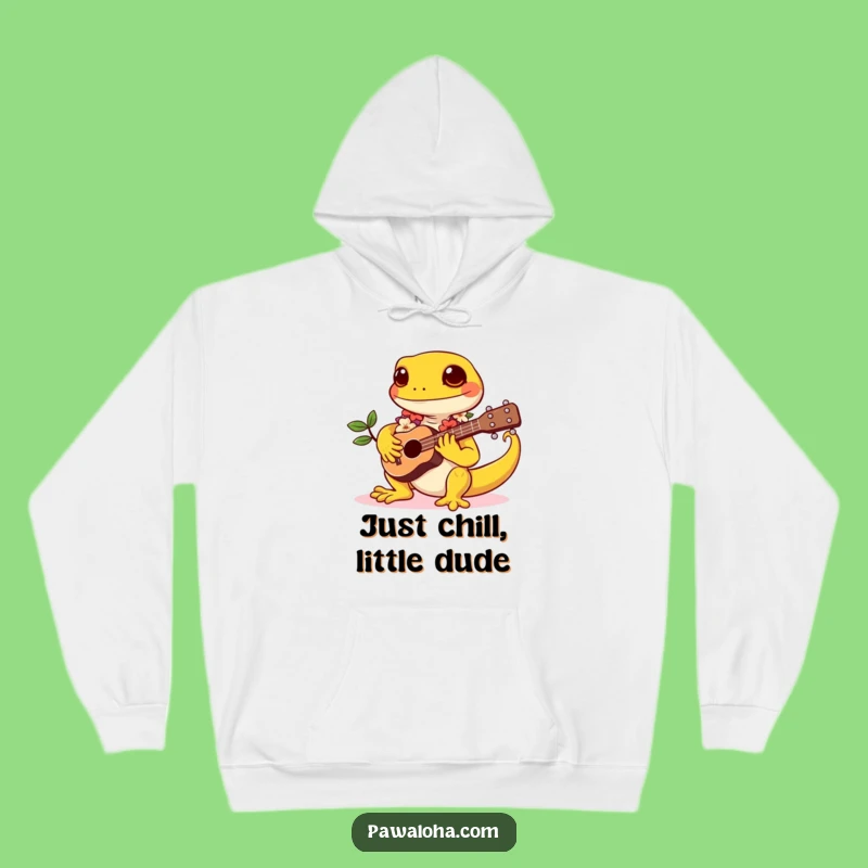 Funny Gecko Chill Hoodie: Kawaii Musician, Tropical Comfort, Cozy Funny Gift!