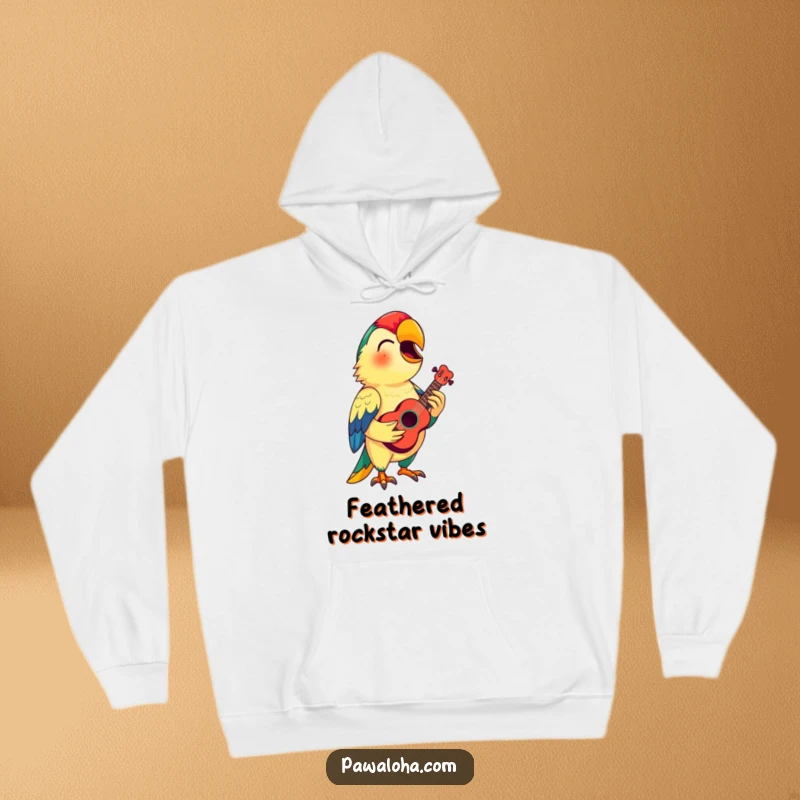 Funny Parrot Ukulele Hoodie: A singing parrot with a ukulele brings funny, tropical melodies to this warm and cozy garment.