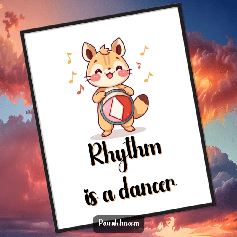 Funny Free Printable Wall Art: Animal enthusiastically playing a festive drum with joyful abandon, a rhythmic downloadable piece.