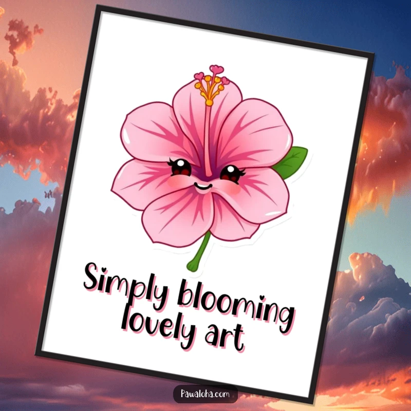 Funny Free Printable Wall Art of a happy hibiscus flower character sharing a sweet, friendly smile, perfect for adding cheer.