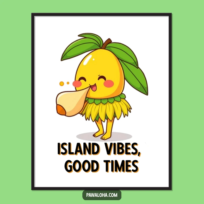 Free Printable Wall Art: Smiling Mango Conch Blower - Tropical Funny Downloadable Decor