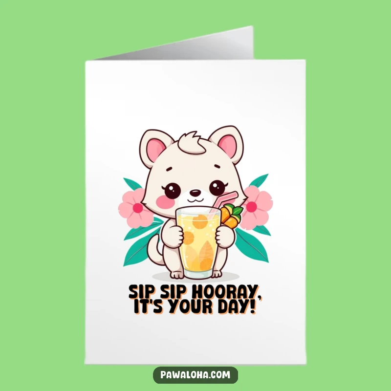 Free Printable Birthday Card: Tropical Drink Animal Cheers Downloadable Gift
