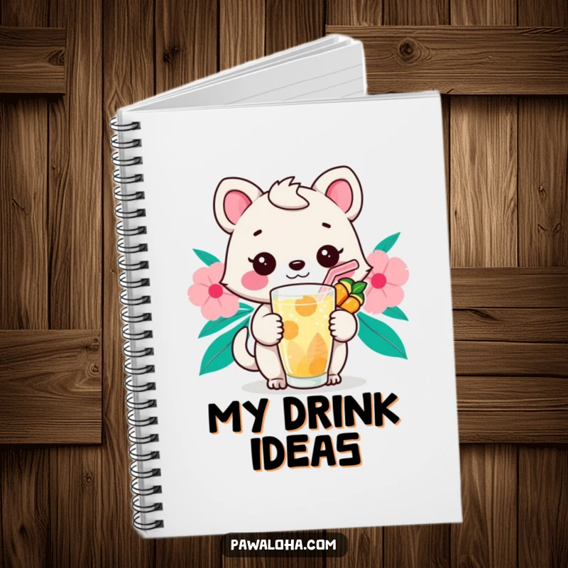 Funny Kawaii Sip Animal Notebook: Adorable cartoon creature with a tropical drink and straw, perfect for journaling and creative ideas.