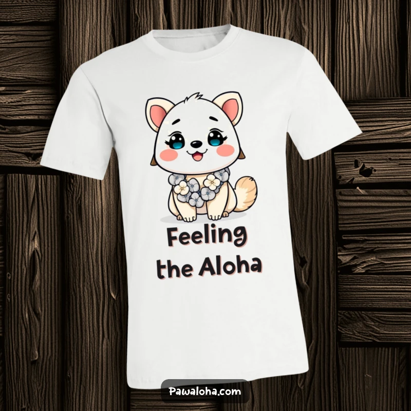 Funny Kawaii Aloha Animal T-Shirt: Cute cartoon character wearing a lei, smiling brightly with infectious tropical happiness.