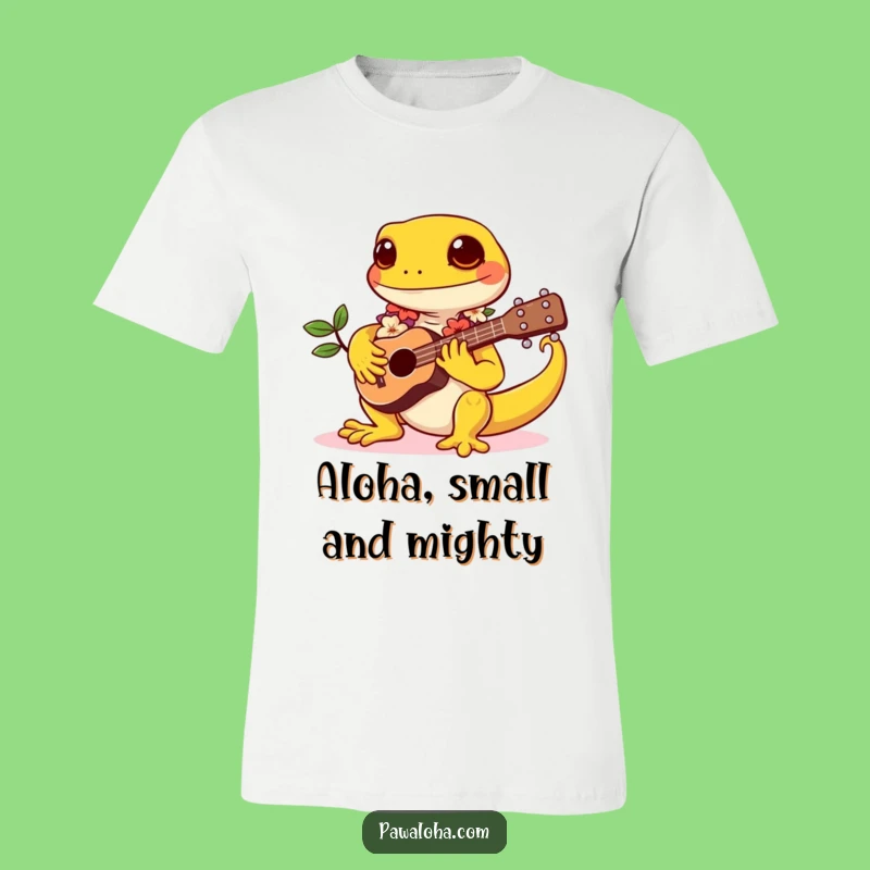 Funny Gecko Aloha T-Shirt: Kawaii Musician, Tropical Vibes, Fun Funny Gift!
