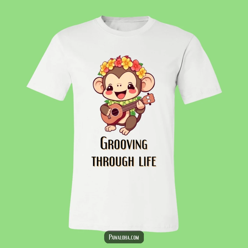 Funny Kawaii Monkey T-Shirt: Happy Ukulele Player, Hilarious Tropical Gift