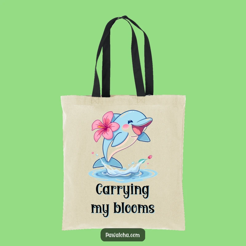 Funny Dolphin Hibiscus Tote Bag: Joyful Splash, Perfect Beach Day Gift