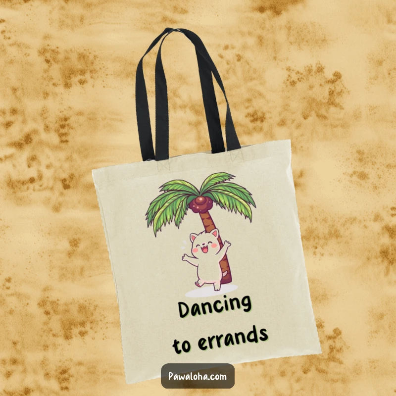 Funny Kawaii Dance Animal Tote Bag: Adorable cartoon animal dancing under a palm tree, perfect for carrying essentials with a fun vibe.