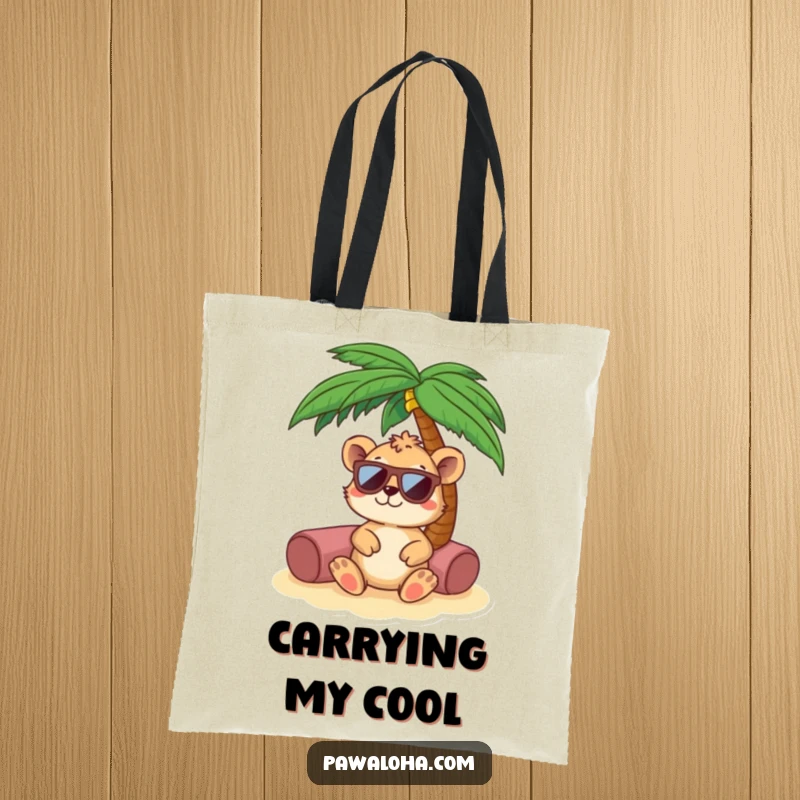 Funny animal in sunglasses relaxing under a palm tree on a durable tote bag. Perfect for beach trips and errands.